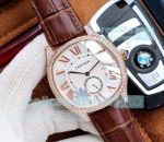 Swiss Automatic Drive De Cartier Replica Watch White Dial Diamond Bezel